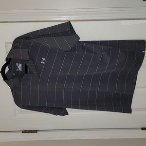 Grey and Cream Stripe Under Armour Golf Polo Men's Large